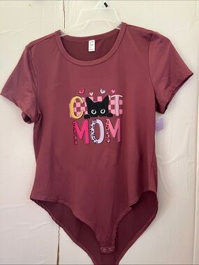 Upcycled iron on graphics Just Be Mauve Short-Sleeve "Cat Mom" Graphic Top 3X